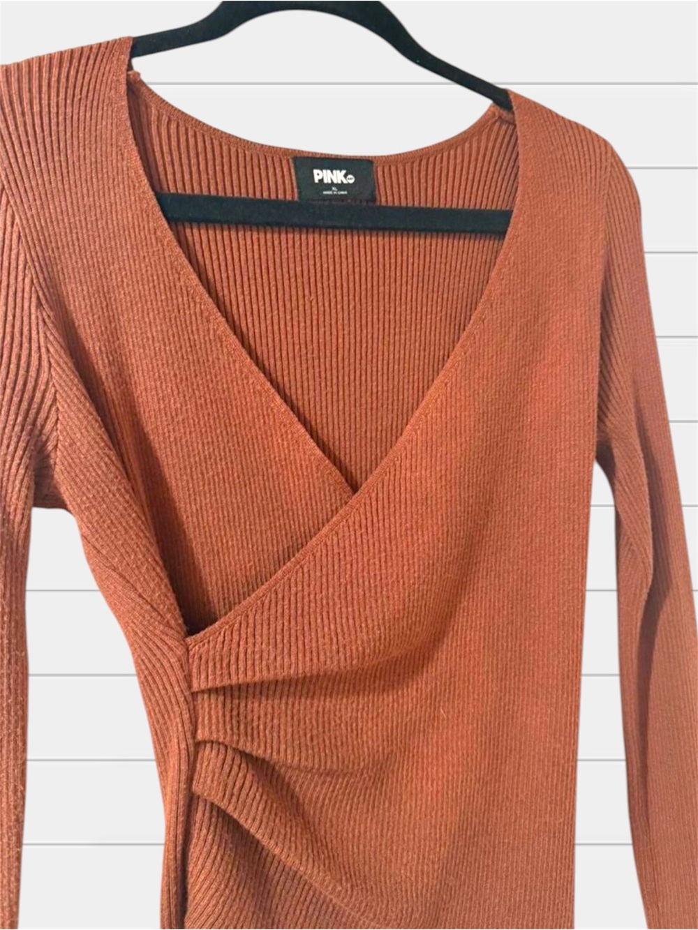 Rust Brown Wrap Ribbed Long-Sleeve Top - Picture 3 of 4